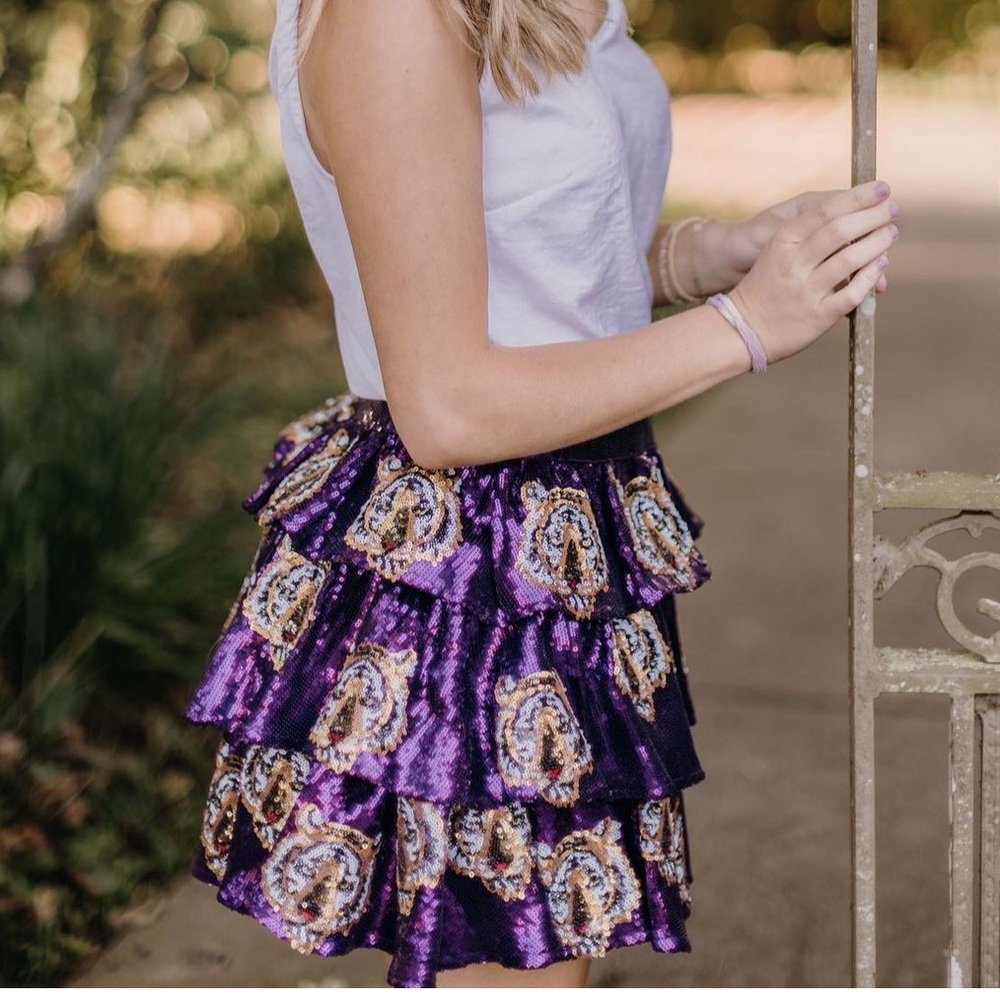 Queen of sparkles tiger tiered sequin skirt size small - Picture 2 of 2